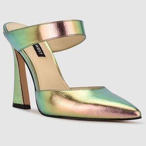 Nine West Tiger Heel Mules/Slides Heels Pinkiridescent Color Size 8.5 Women’s